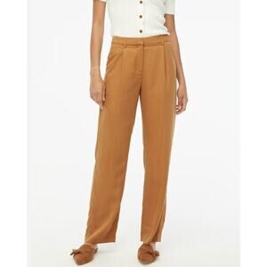 J.Crew Factory Women's Wide-Leg Pleated Twill Trousers Warm Brandy Tan Size 12